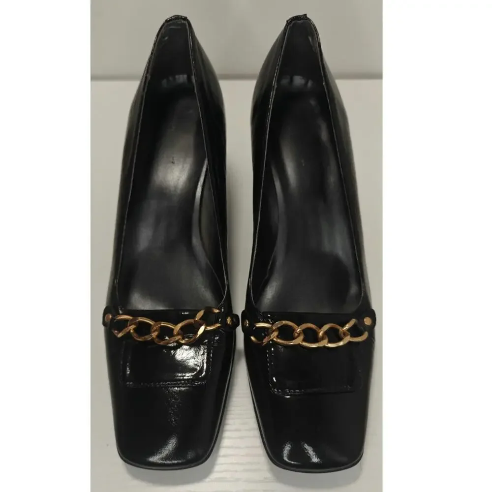 Black patent Leather Chain link pumps sz 11 made in Italy